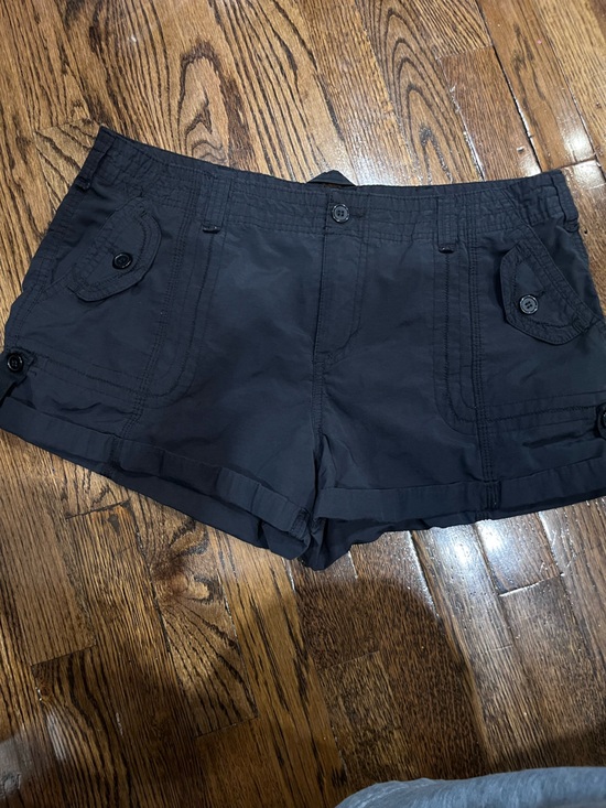 Pants - Black Casual Cargo Button-Detail Shorts